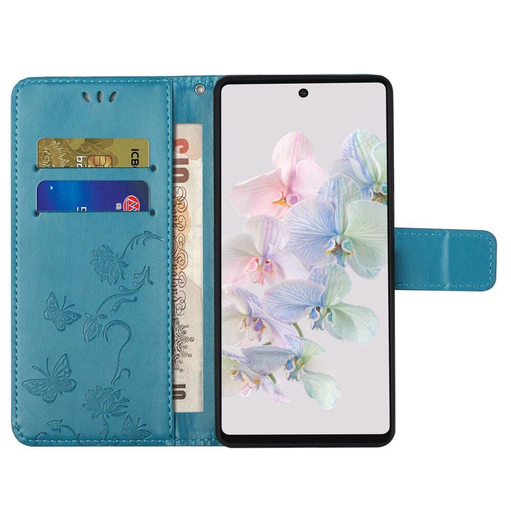 Google Pixel 7a Leather Cover Imprinted Butterflies Blue