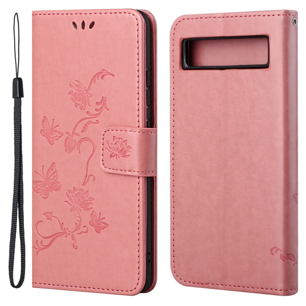 Google Pixel 7a Leather Cover Imprinted Butterflies Pink