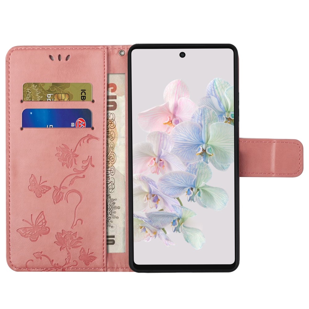 Google Pixel 7a Leather Cover Imprinted Butterflies Pink