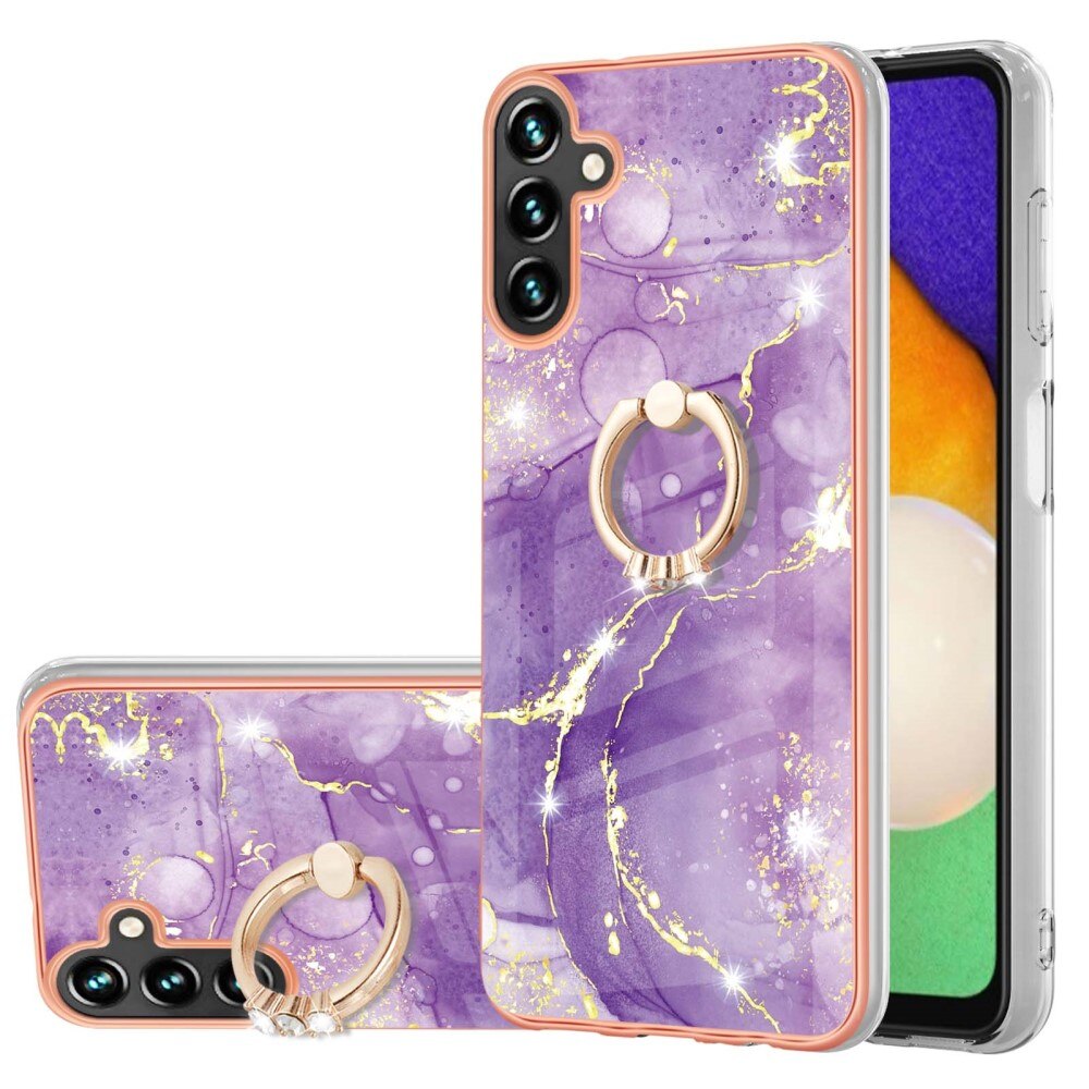 Samsung Galaxy A34 Finger Ring Kickstand Case Purple Marble