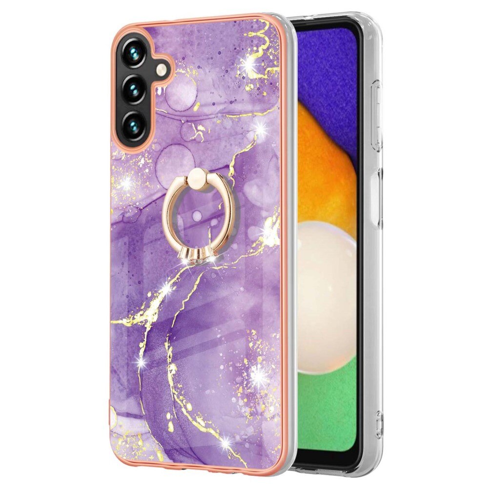 Samsung Galaxy A34 Finger Ring Kickstand Case Purple Marble