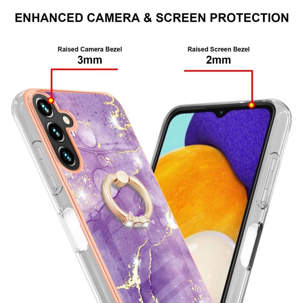Samsung Galaxy A34 Finger Ring Kickstand Case Purple Marble