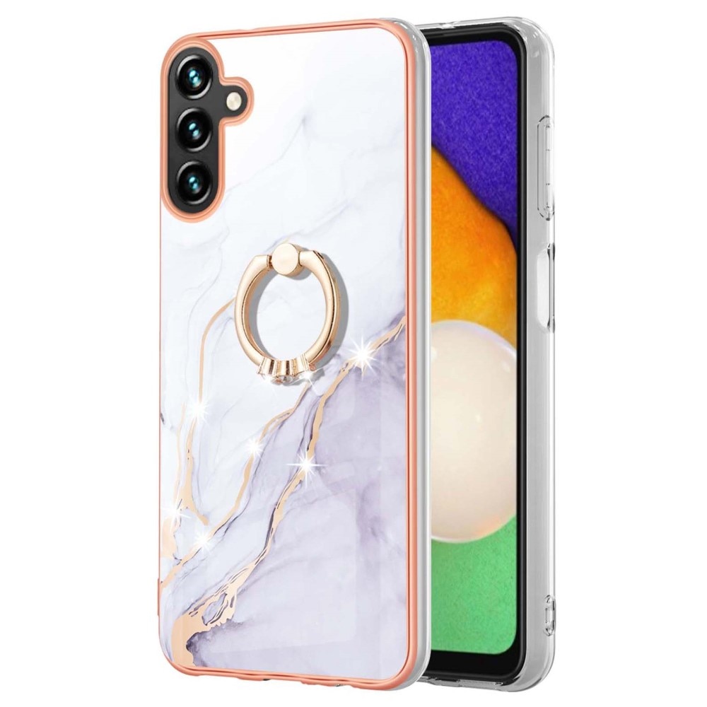 Samsung Galaxy A34 Finger Ring Kickstand Case White Marble