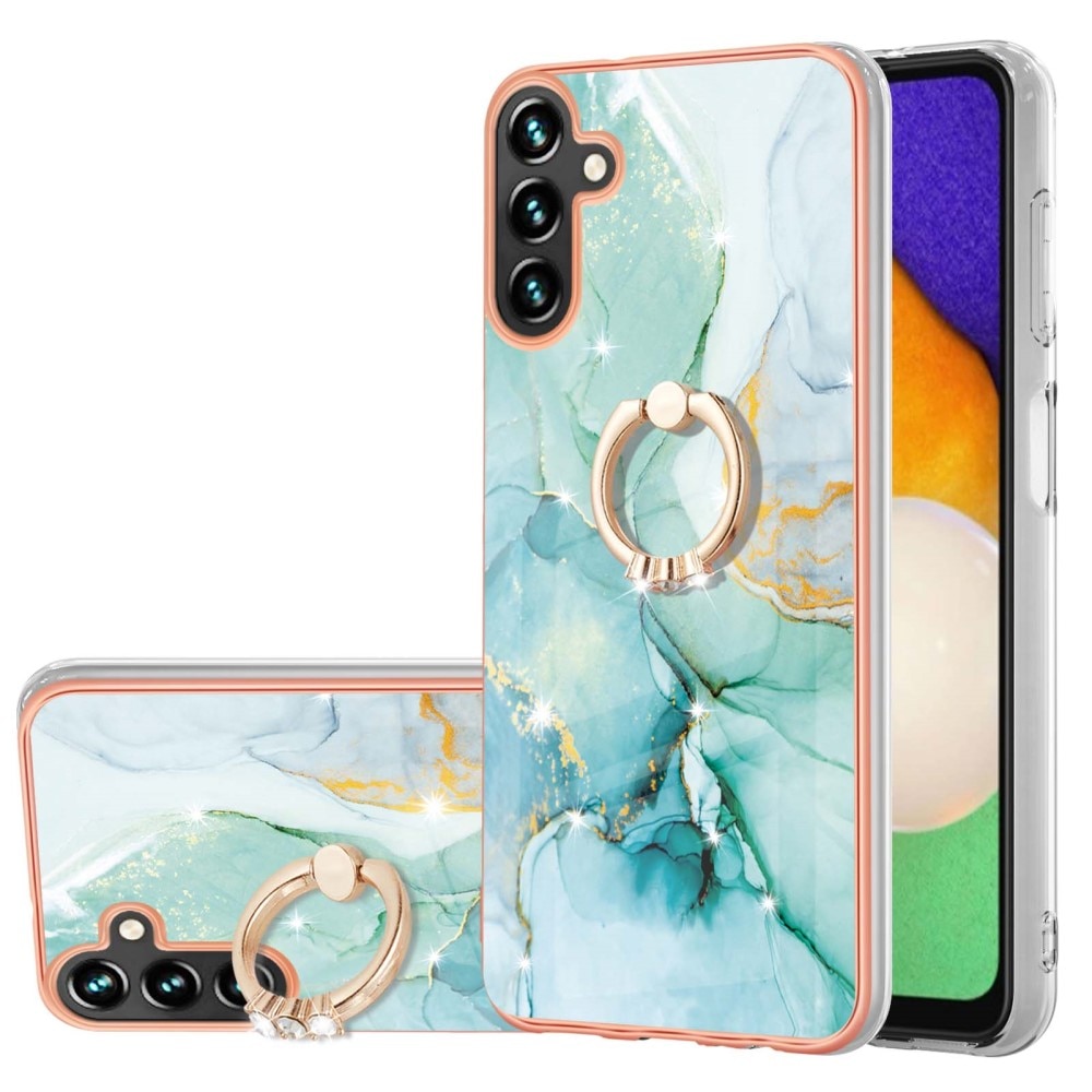 Samsung Galaxy A34 Finger Ring Kickstand Case Green Marble