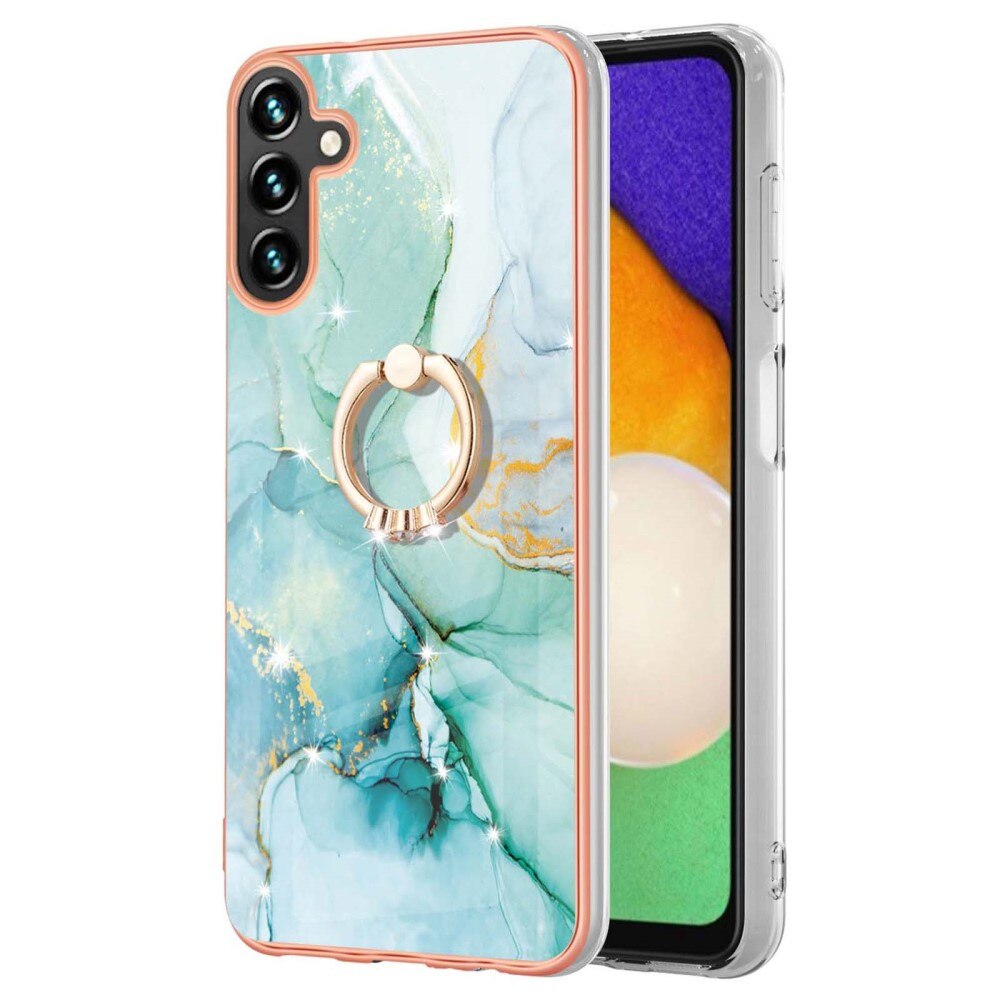 Samsung Galaxy A34 Finger Ring Kickstand Case Green Marble