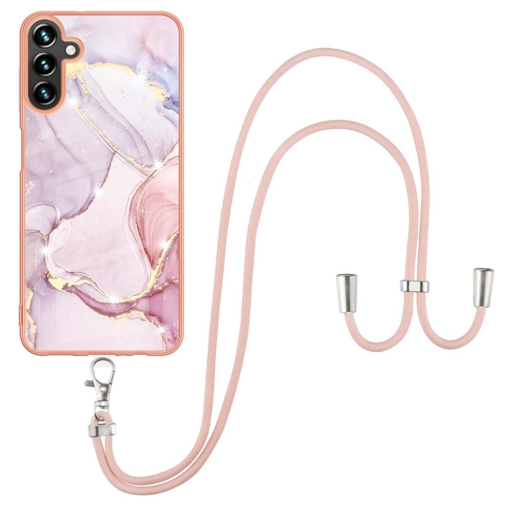 Samsung Galaxy A54 Cover Neck Strap Pink Marble
