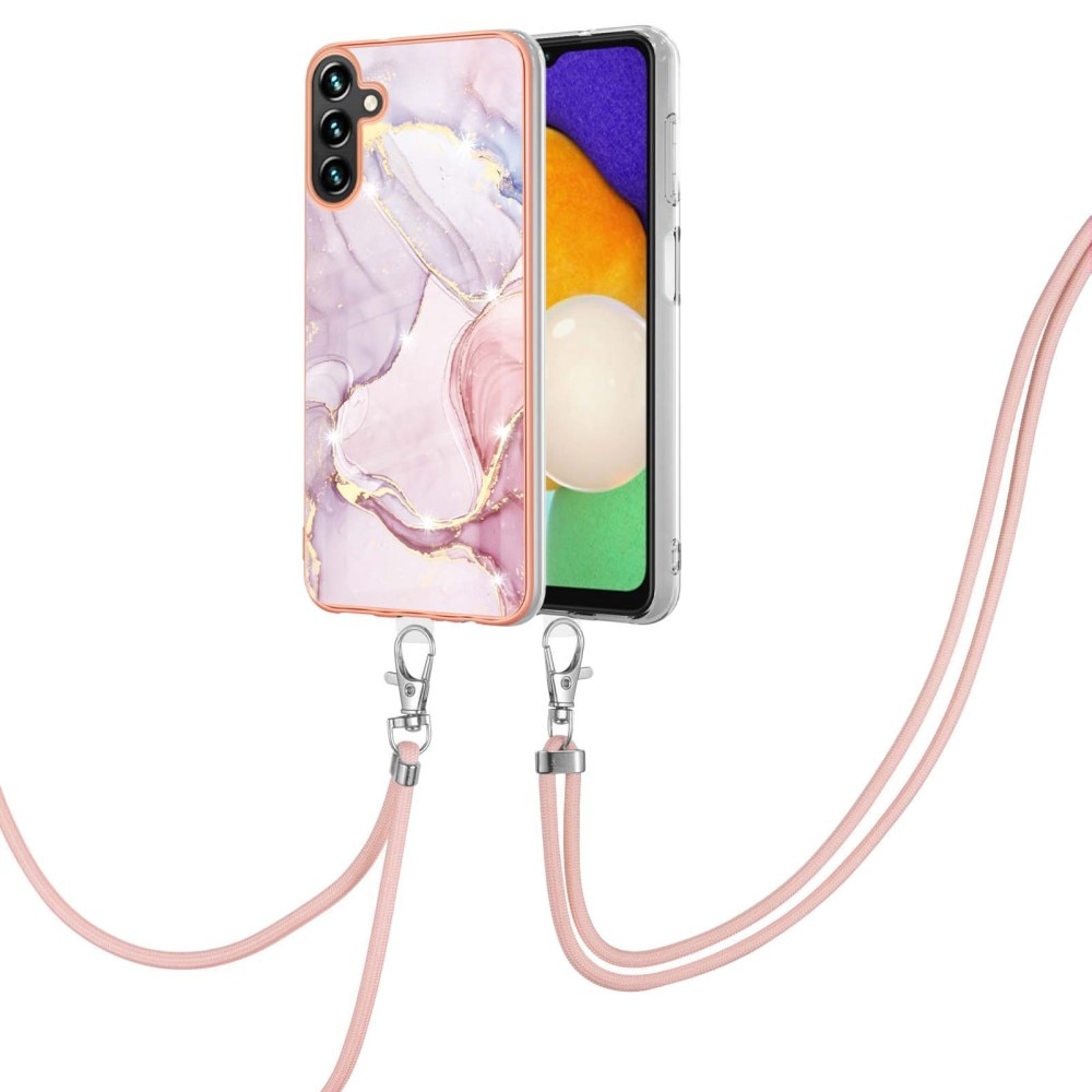 Samsung Galaxy A54 Cover Neck Strap Pink Marble