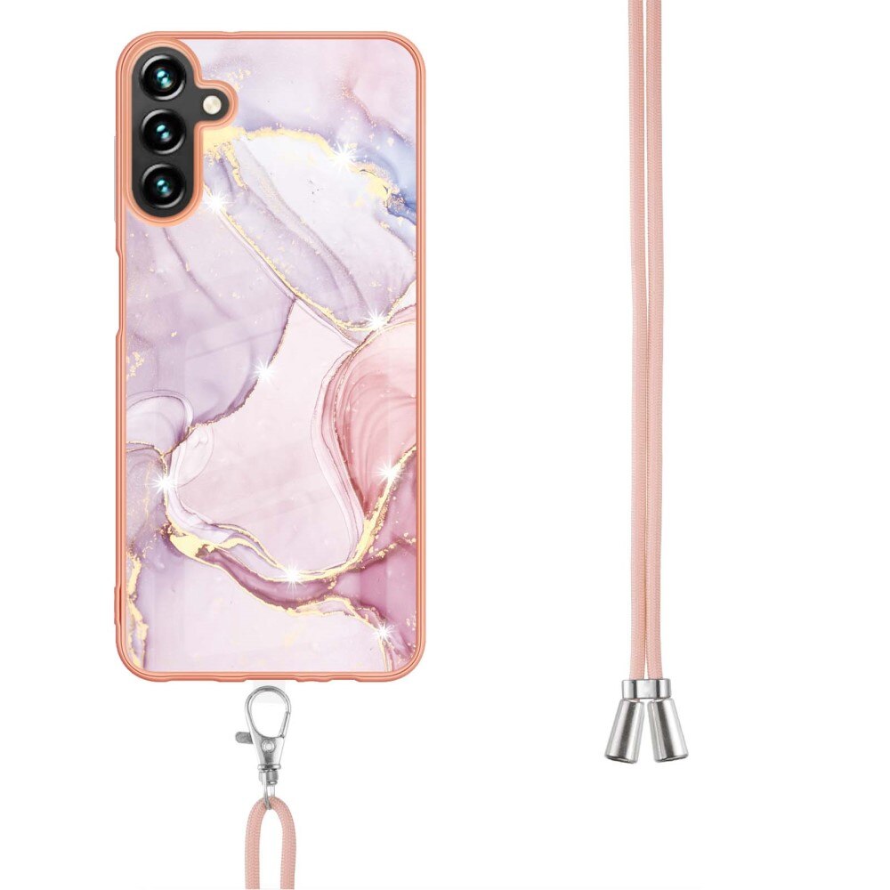 Samsung Galaxy A54 Cover Neck Strap Pink Marble