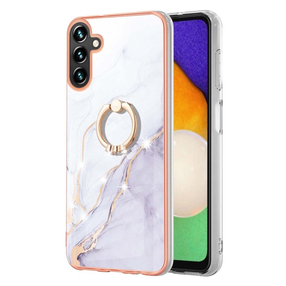 Samsung Galaxy A54 Finger Ring Kickstand Case White Marble