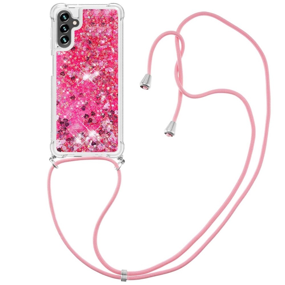 Samsung Galaxy A54 Glitter Powder TPU Cover Neck Strap Pink