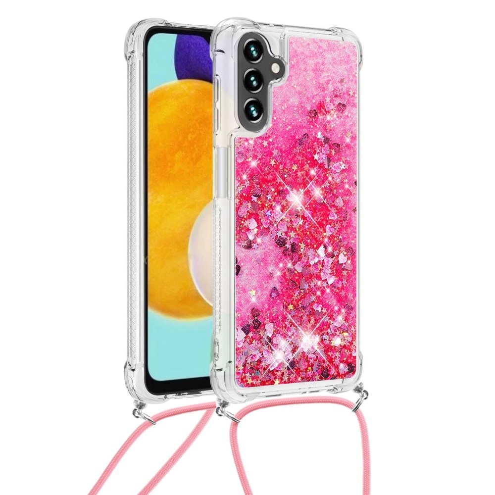 Samsung Galaxy A54 Glitter Powder TPU Cover Neck Strap Pink