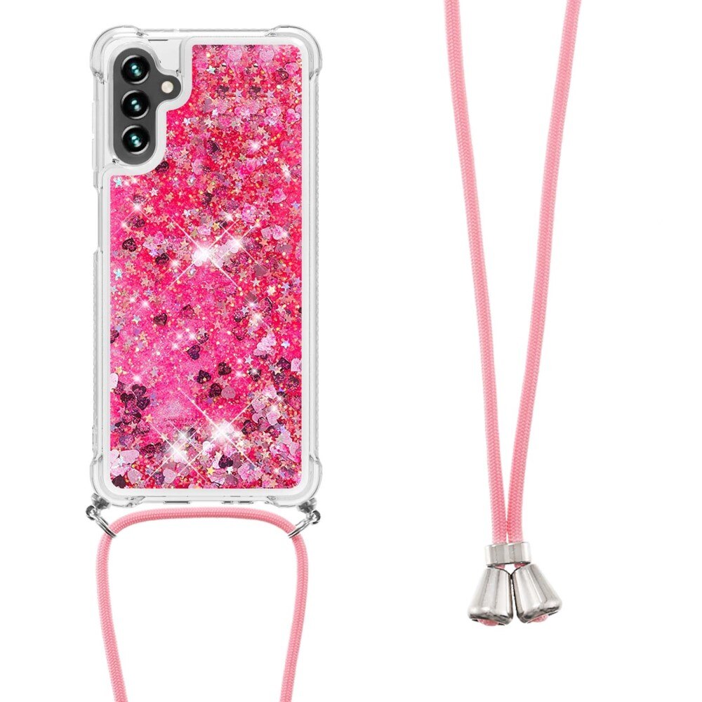 Samsung Galaxy A54 Glitter Powder TPU Cover Neck Strap Pink