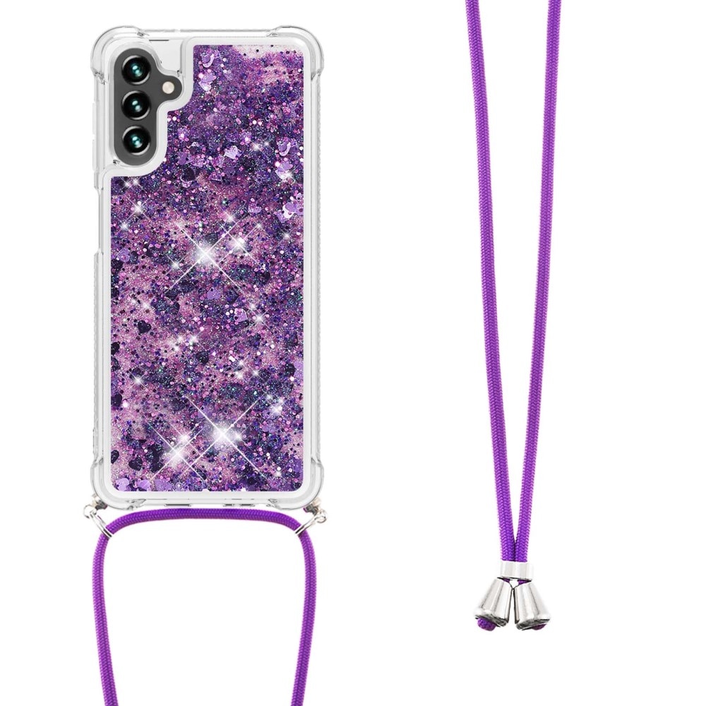 Samsung Galaxy A54 Glitter Powder TPU Cover Neck Strap Purple
