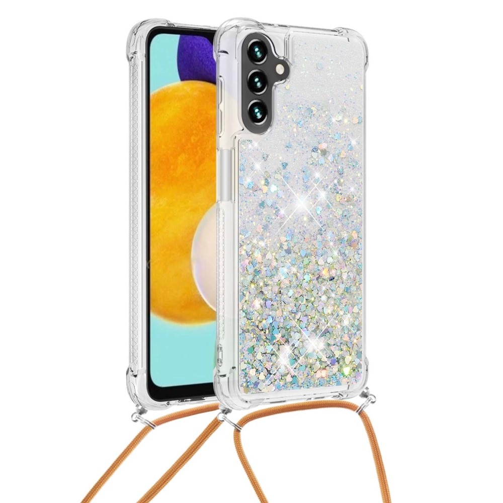 Samsung Galaxy A54 Glitter Powder TPU Cover Neck Strap Silver