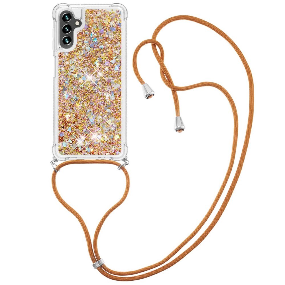 Samsung Galaxy A54 Glitter Powder TPU Cover Neck Strap Gold