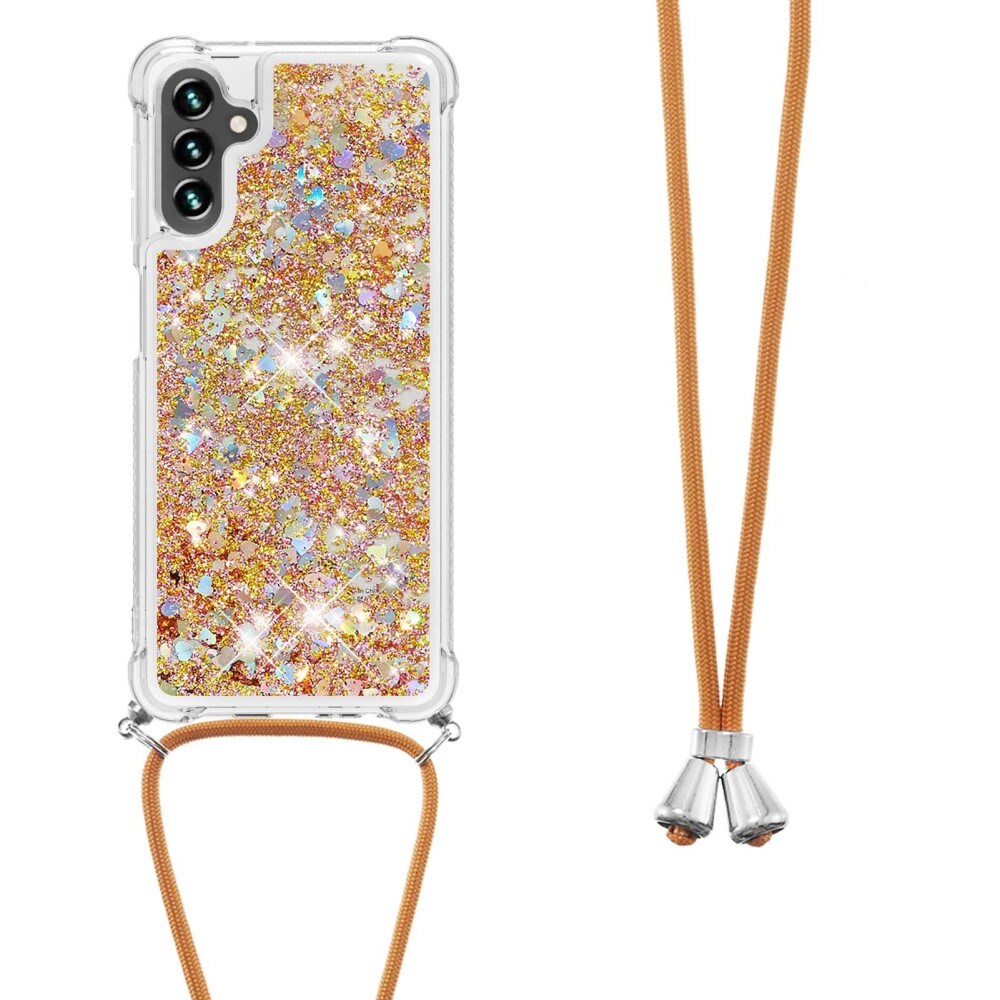 Samsung Galaxy A54 Glitter Powder TPU Cover Neck Strap Gold