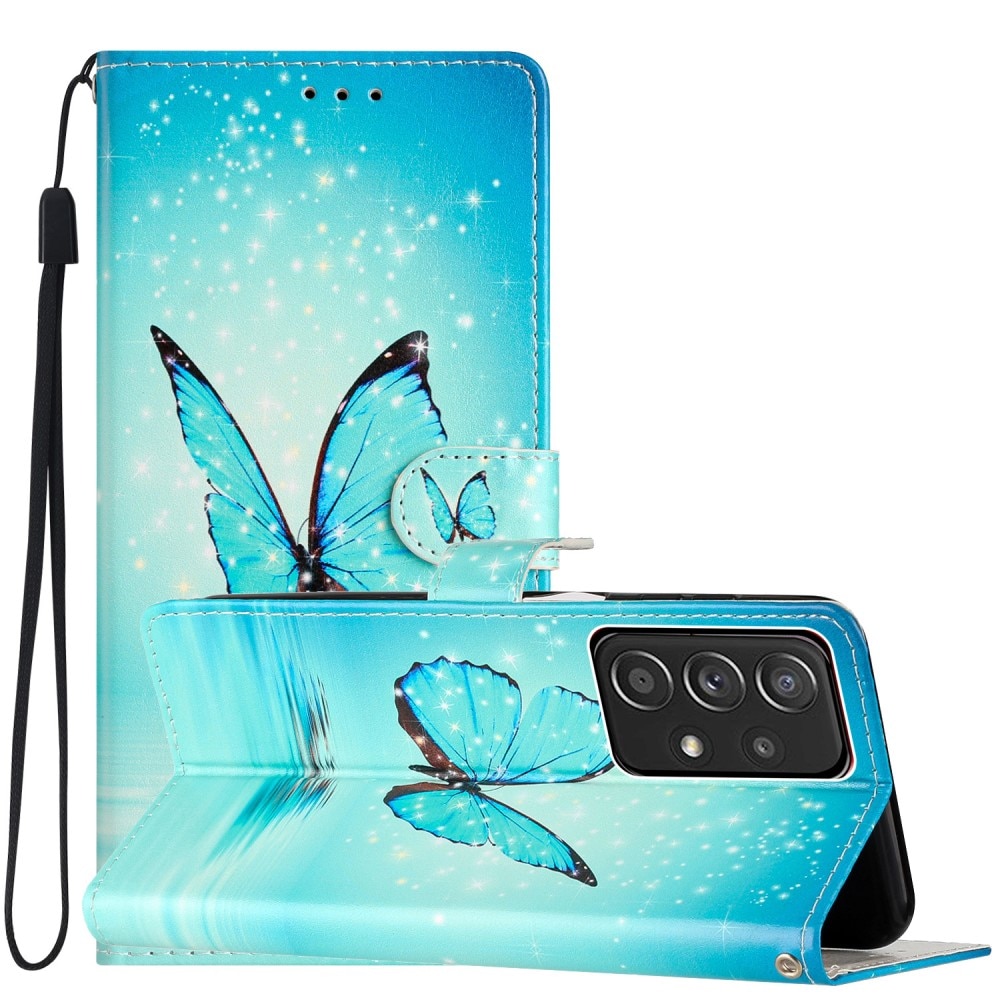 Samsung Galaxy A53 Wallet Book Cover Blue Butterflies