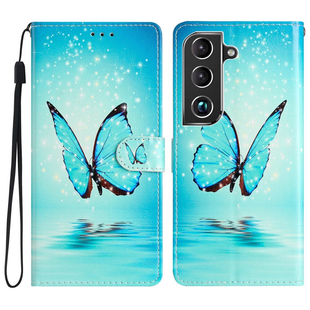 Samsung Galaxy S22 Wallet Book Cover Blue Butterflies