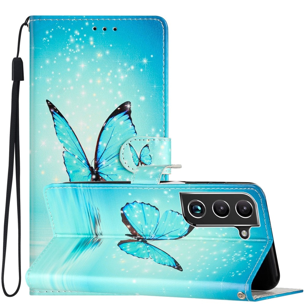Samsung Galaxy S22 Wallet Book Cover Blue Butterflies