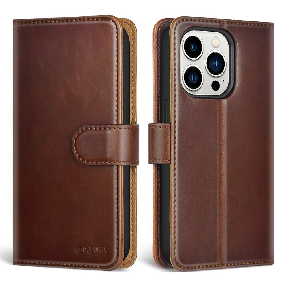 iPhone 14 Pro Magnetic Book Cover Brown