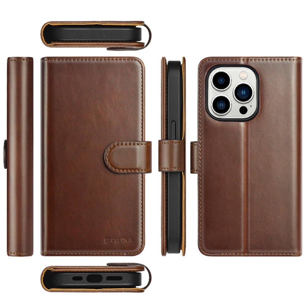 iPhone 14 Pro Magnetic Book Cover Brown
