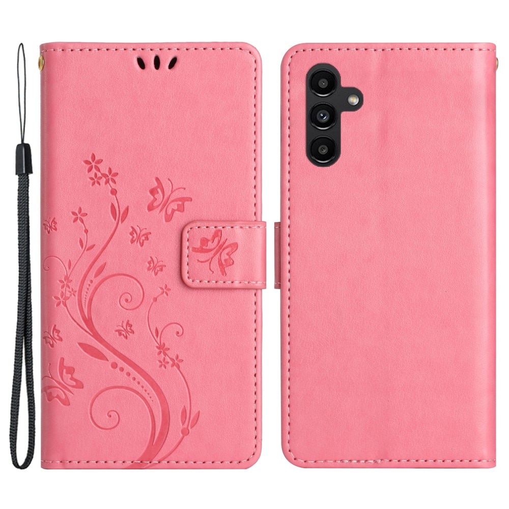 Samsung Galaxy A54 Leather Cover Imprinted Butterflies Pink