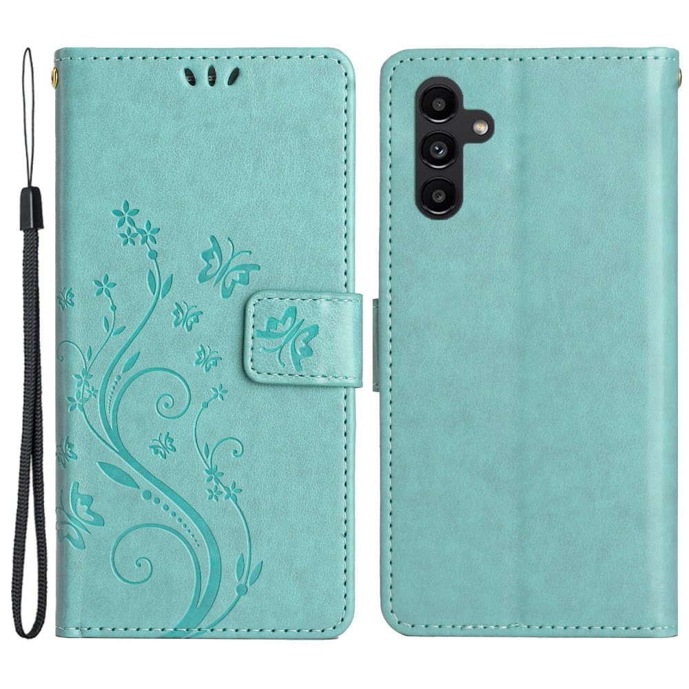 Samsung Galaxy A54 Leather Cover Imprinted Butterflies Green