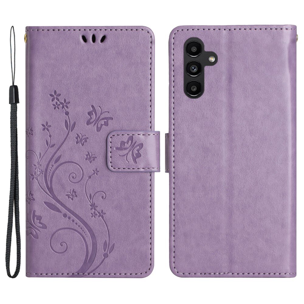 Samsung Galaxy A54 Leather Cover Imprinted Butterflies Purple