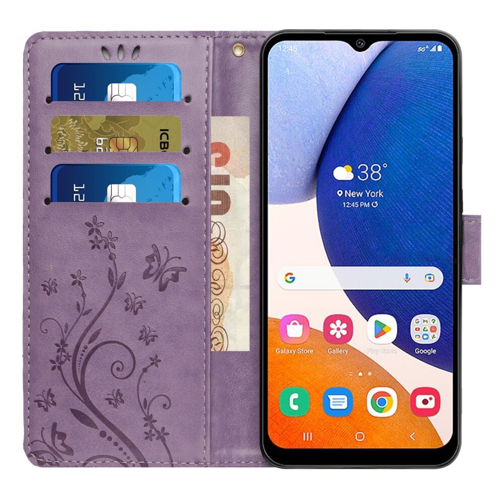 Samsung Galaxy A54 Leather Cover Imprinted Butterflies Purple