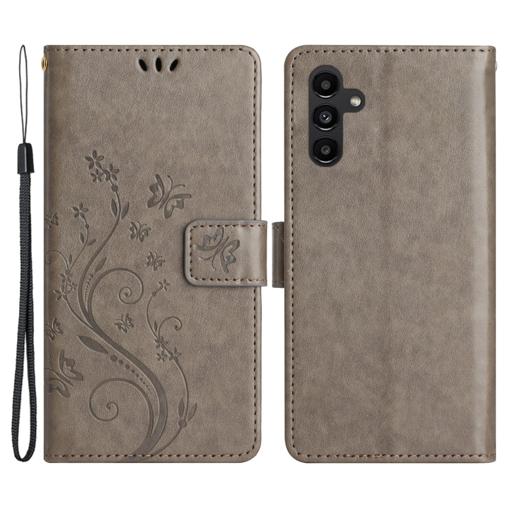 Samsung Galaxy A54 Leather Cover Imprinted Butterflies Grey