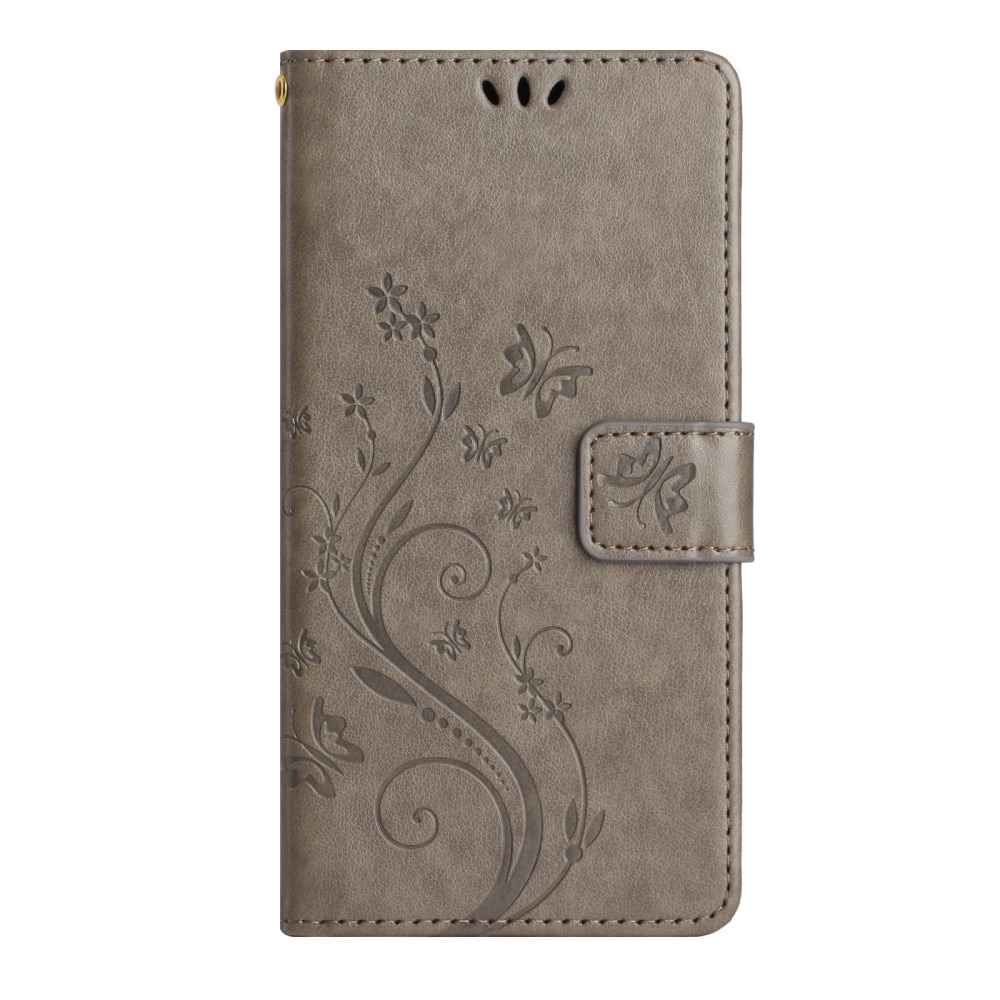 Samsung Galaxy A54 Leather Cover Imprinted Butterflies Grey