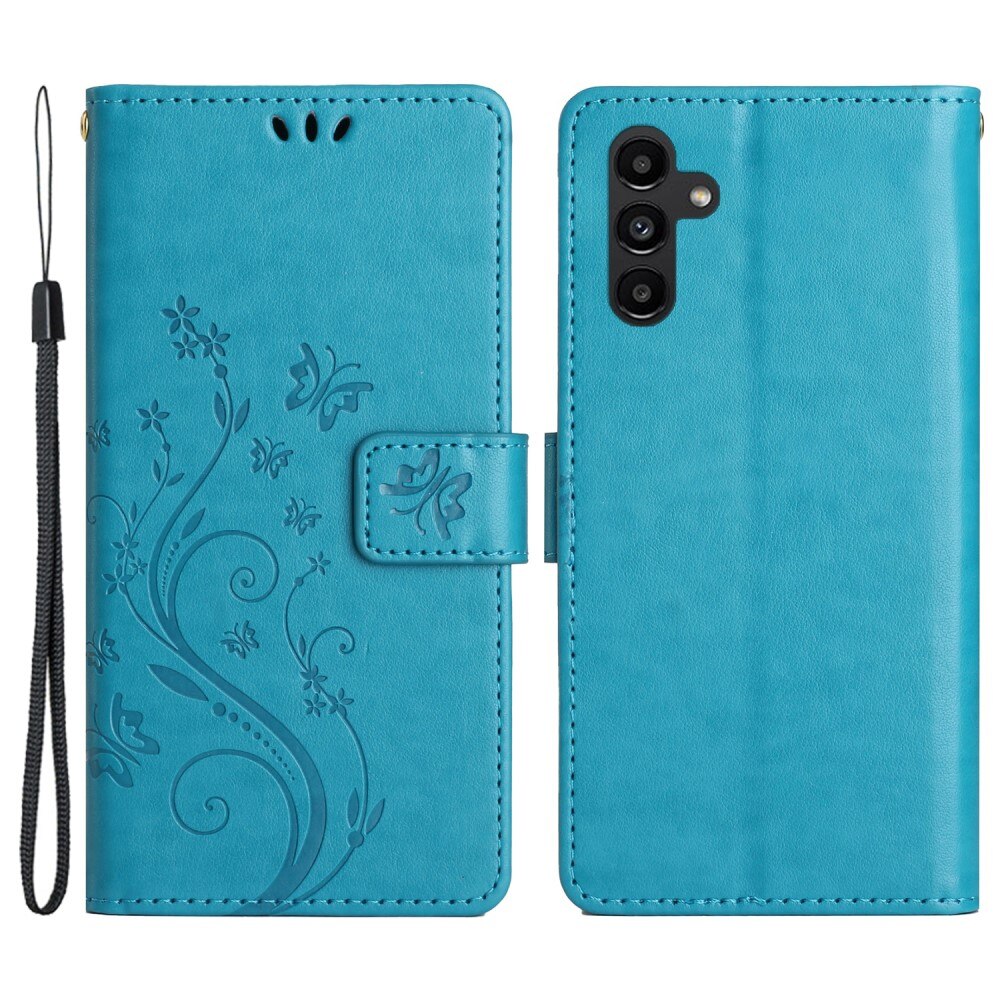 Samsung Galaxy A54 Leather Cover Imprinted Butterflies Blue