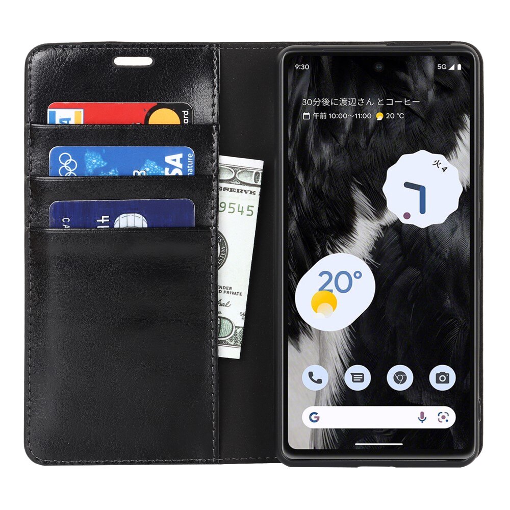 Google Pixel 7a Genuine Leather Wallet Case Black