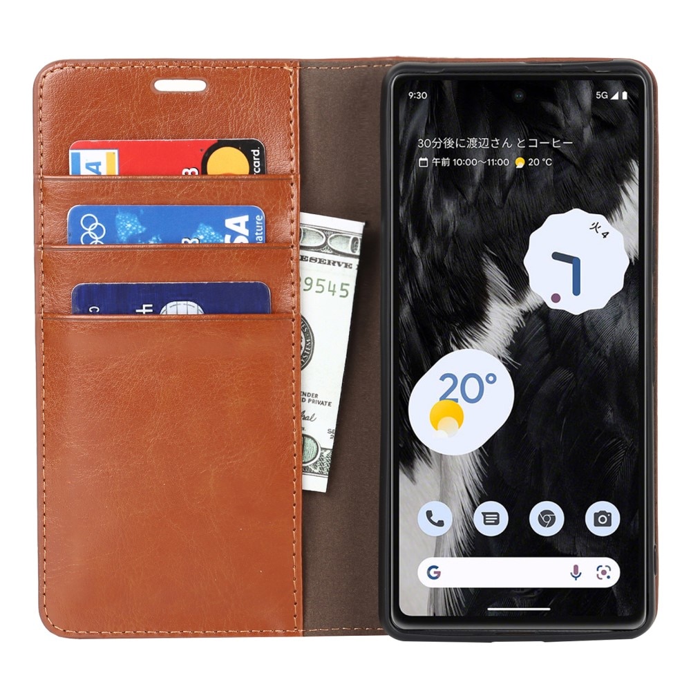 Google Pixel 7a Genuine Leather Wallet Case Brown
