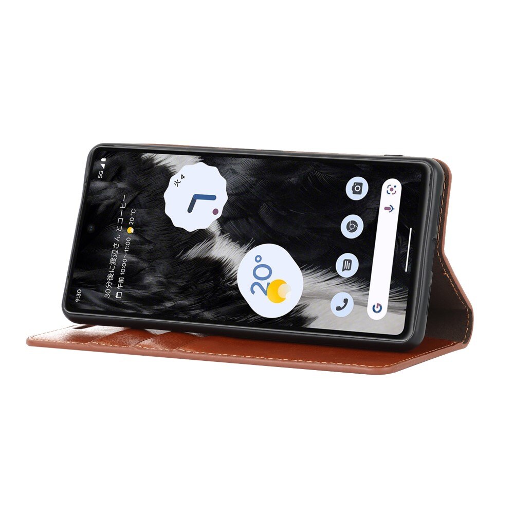 Google Pixel 7a Genuine Leather Wallet Case Brown