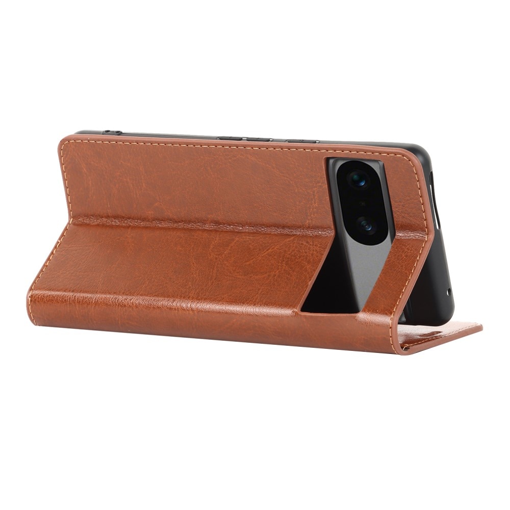 Google Pixel 7a Genuine Leather Wallet Case Brown