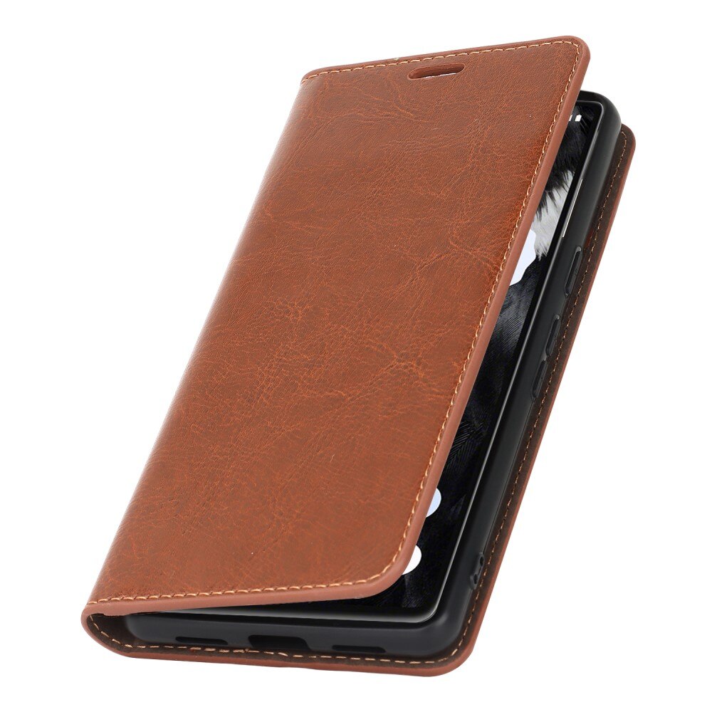 Google Pixel 7a Genuine Leather Wallet Case Brown