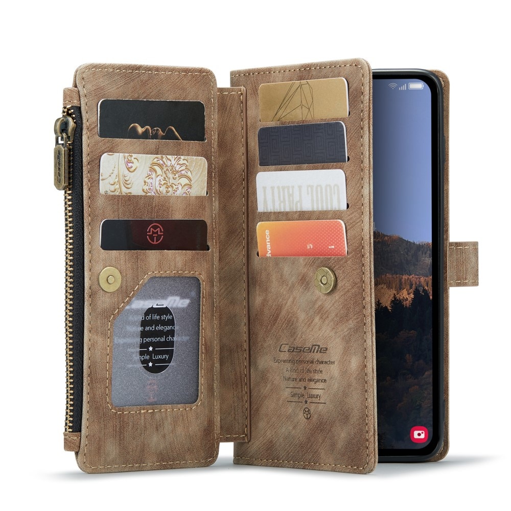 Samsung Galaxy A14 Zipper Wallet Book Cover Brown