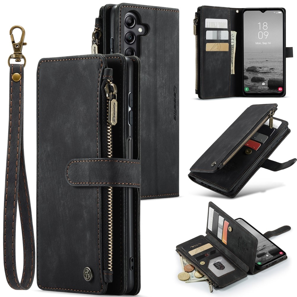 Samsung Galaxy A14 Zipper Wallet Book Cover Black