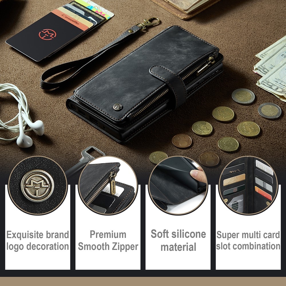 Samsung Galaxy A14 Zipper Wallet Book Cover Black