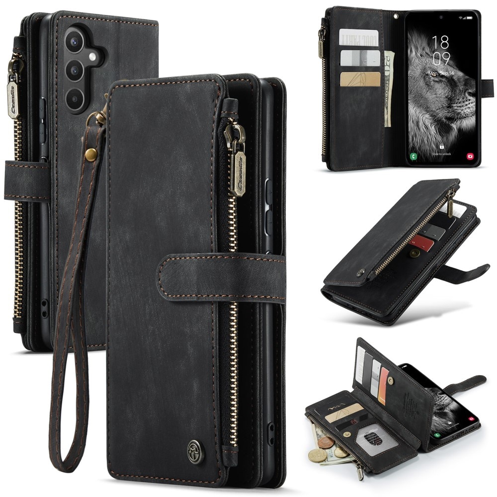 Samsung Galaxy A34 Zipper Wallet Book Cover Black