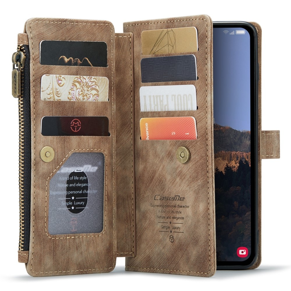 Samsung Galaxy A34 Zipper Wallet Book Cover Brown