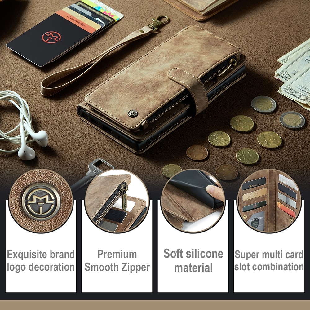 Samsung Galaxy A54 Zipper Wallet Book Cover Brown