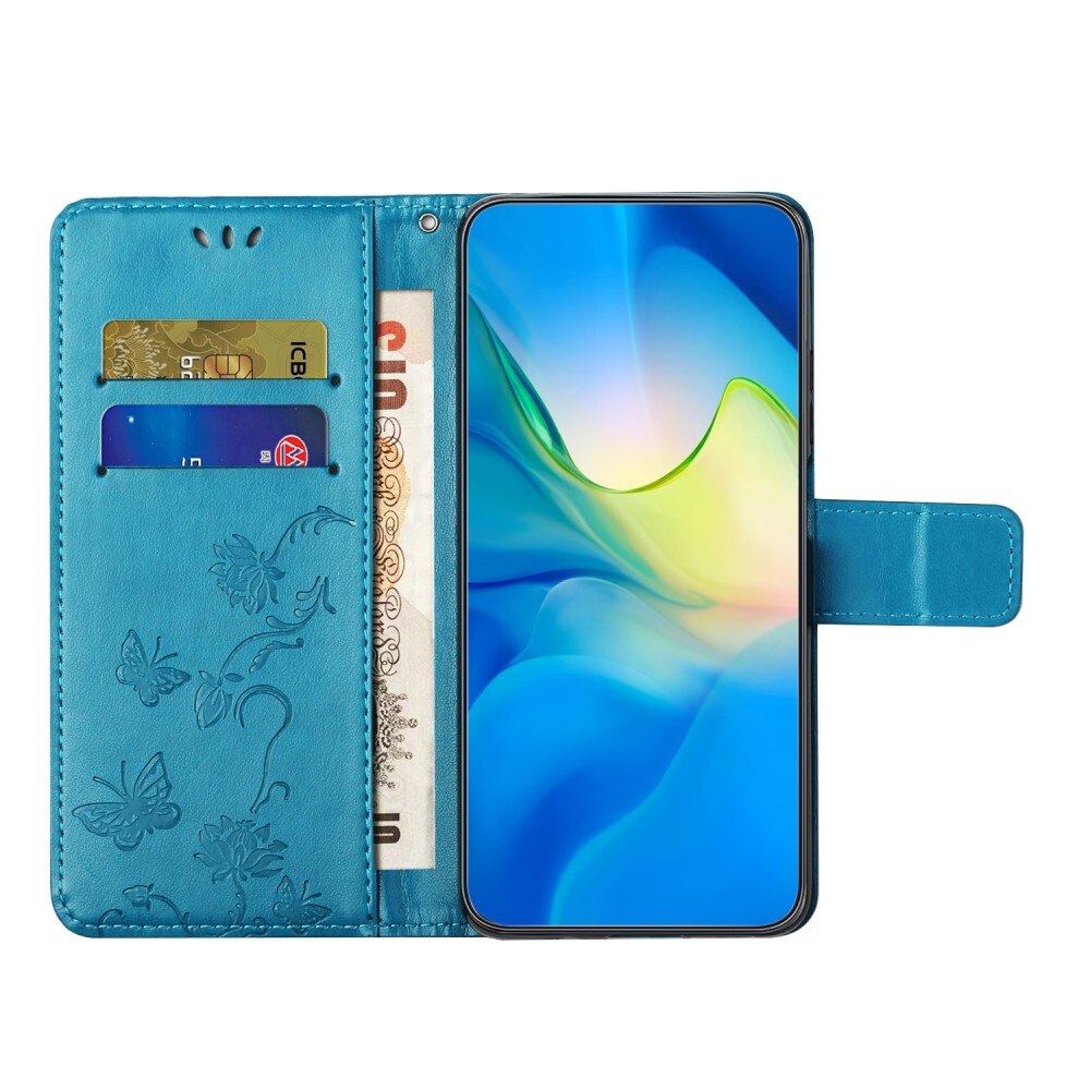 Motorola Moto G53 Leather Cover Imprinted Butterflies Blue