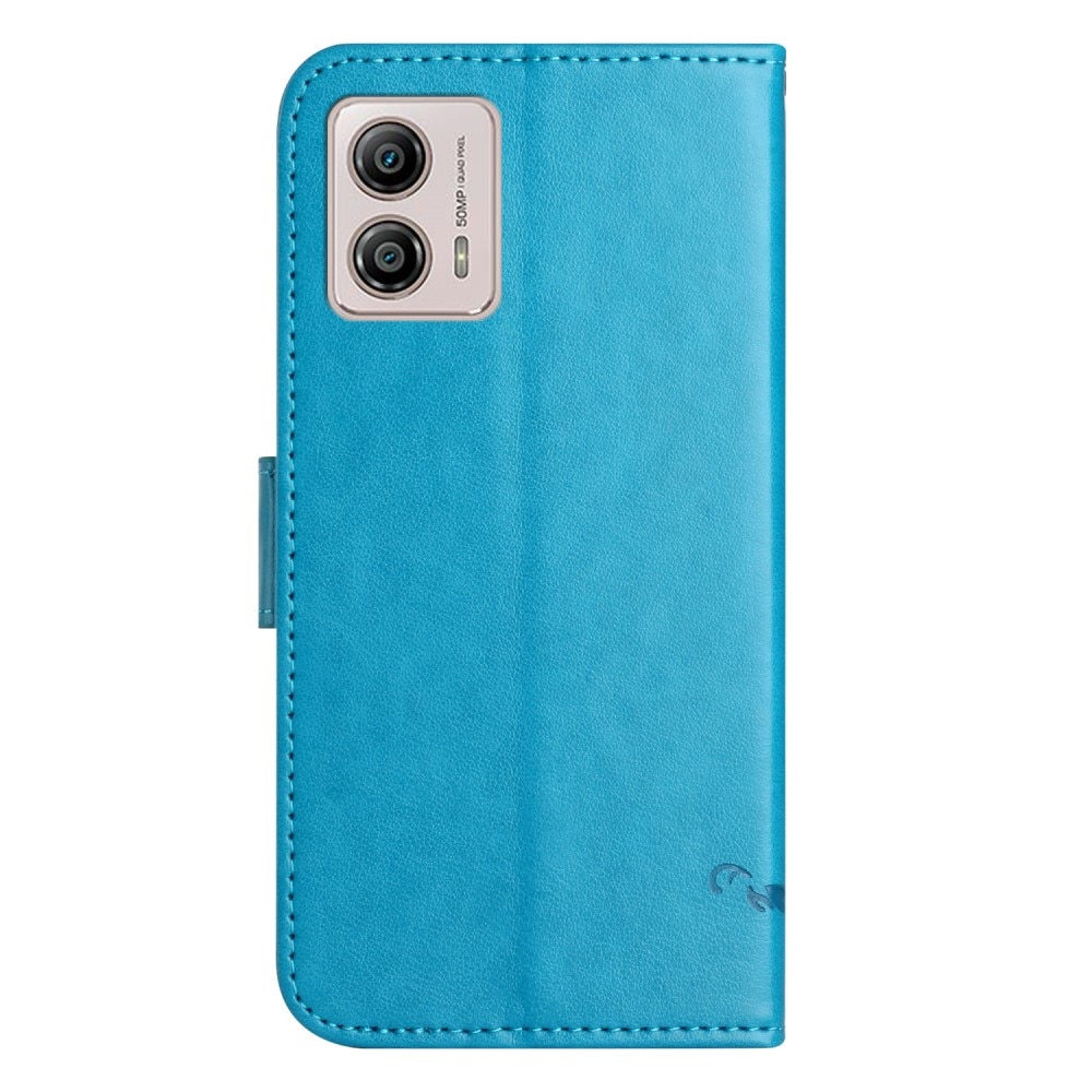 Motorola Moto G53 Leather Cover Imprinted Butterflies Blue