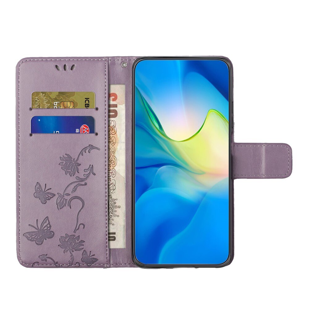 Motorola Moto G53 Leather Cover Imprinted Butterflies Purple