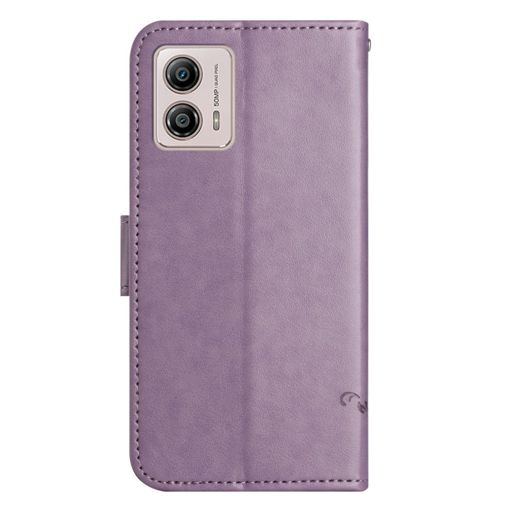 Motorola Moto G53 Leather Cover Imprinted Butterflies Purple