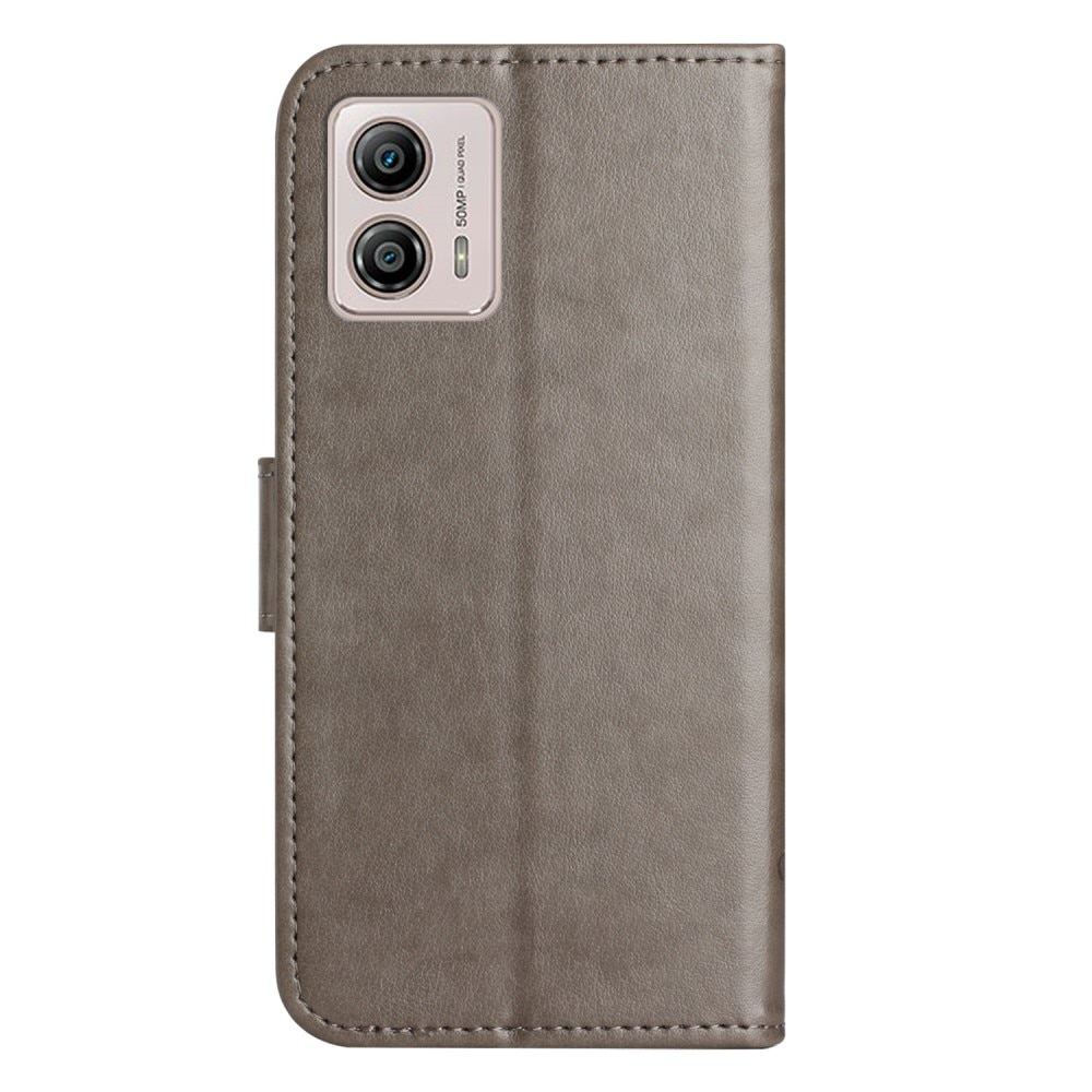 Motorola Moto G53 Leather Cover Imprinted Butterflies Grey