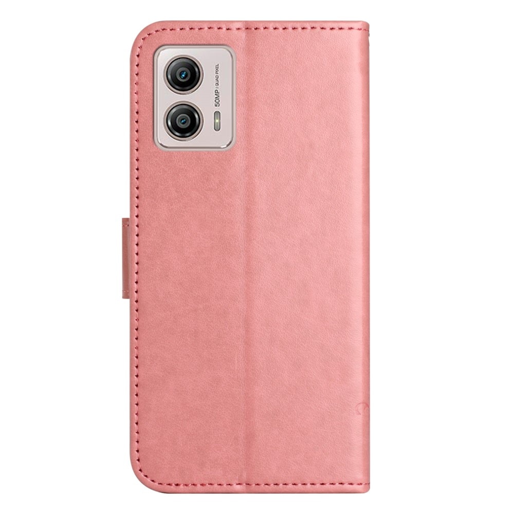 Motorola Moto G53 Leather Cover Imprinted Butterflies Pink