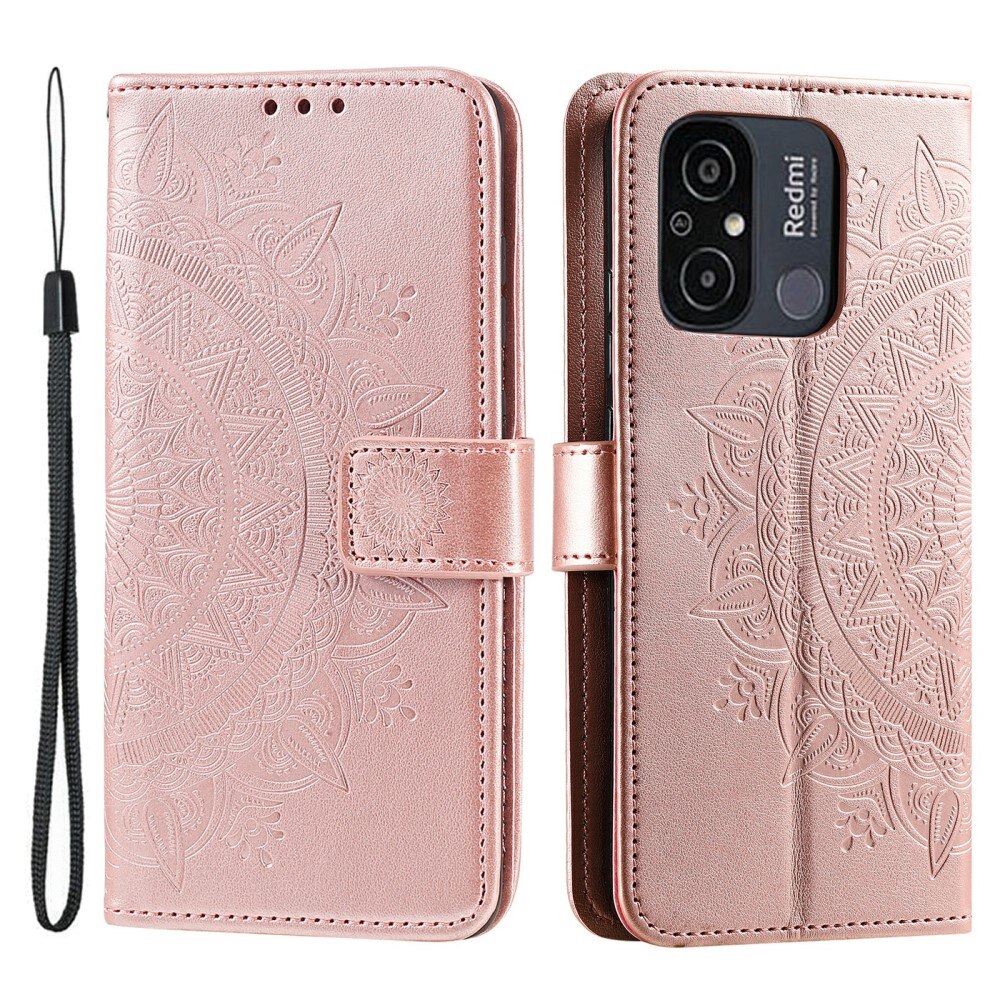 Xiaomi Redmi 12C Leather Cover Mandala Rose Gold